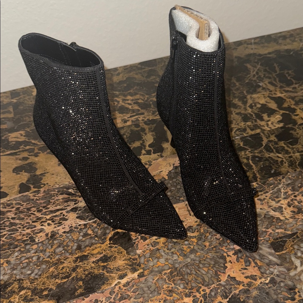 INC International Concepts Black Glitter Ankle Booties New no box